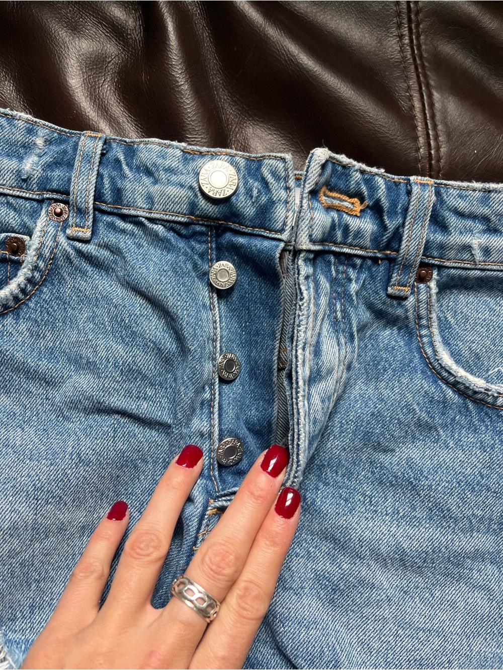 Zara Light Blue High-Rise Button-Fly Jean Shorts
